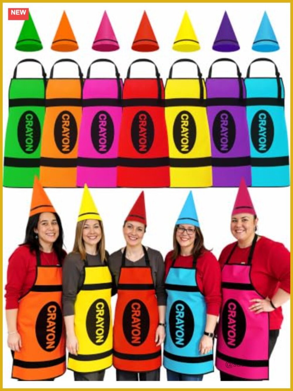 7 Crayon Costume Set Adult Apron Hats Group Halloween Party